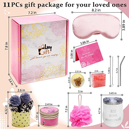 LITTY GIFT 11 PCS Get Well Soon Gifts for Women, Care Packages for Women Warm and Relaxing Sympathy Socks, Candle, Tumbler, Bath Sponge, Relaxing Spa Gifts for Women