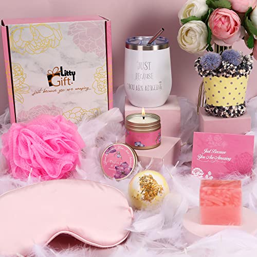 LITTY GIFT 11 PCS Get Well Soon Gifts for Women, Care Packages for Women Warm and Relaxing Sympathy Socks, Candle, Tumbler, Bath Sponge, Relaxing Spa Gifts for Women