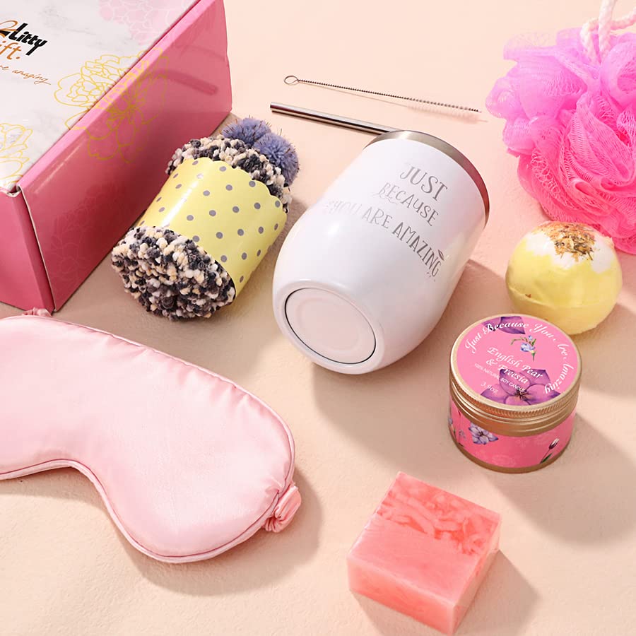 LITTY GIFT 11 PCS Get Well Soon Gifts for Women, Care Packages for Women Warm and Relaxing Sympathy Socks, Candle, Tumbler, Bath Sponge, Relaxing Spa Gifts for Women