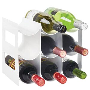 mDesign Plastic Free-Standing Water Bottle Organization/Wine Rack Storage Organizer for Kitchen Countertops, Cabinet, Bin, Pantry, Fridge, Refrigerator, 3 Tiers, 9 Bottles, Lumiere Collection - White