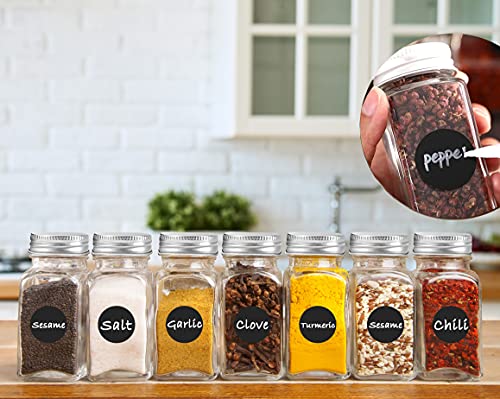 ROYALHOUSE 12 Pcs Glass Spice Jars/Bottles - 4oz Empty Square Spice Containers with Spice Labels and Airtight Metal Caps with Shaker Lids