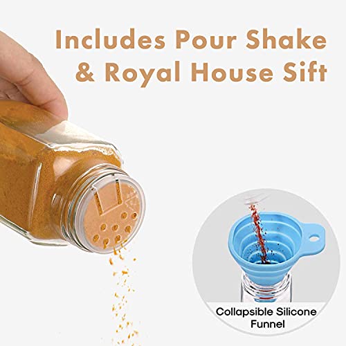 ROYALHOUSE 12 Pcs Glass Spice Jars/Bottles - 4oz Empty Square Spice Containers with Spice Labels and Airtight Metal Caps with Shaker Lids