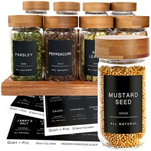 quart + pint 160 spice jar labels: minimalist matte black sticker white text. waterproof stickers. organization for jars bottles containers bins. storage rack systems for kitchen & pantry labels.