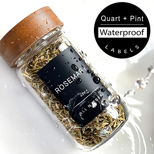 Quart + Pint 160 Spice Jar Labels: Minimalist Matte Black Sticker White Text. Waterproof Stickers. Organization for Jars Bottles Containers Bins. Storage Rack Systems for Kitchen & Pantry Labels.