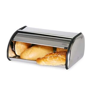 ENLOY Bread Box for Kitchen Counter, Stainless Steel Roll Top Bread Bin, Sliver Bread Storage Holder with Lid, Large Capacity Bread Keeper, 17 x 11 x 7 Inches