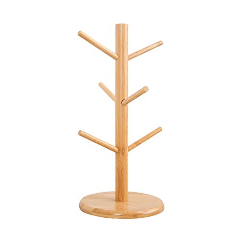 Bamboo Wooden Mug Rack Tree Coffee Tea Cup Organizer Hanger Holder with 6 Hooks Removable Bamboo Mug Stand by AHYUAN