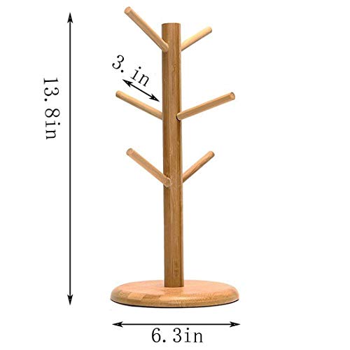 Bamboo Wooden Mug Rack Tree Coffee Tea Cup Organizer Hanger Holder with 6 Hooks Removable Bamboo Mug Stand by AHYUAN