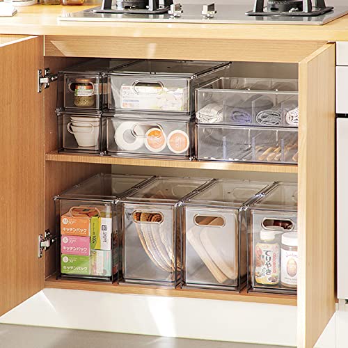 shopwithgreen Refrigerator Organizer Bins with Pull-out Drawer, Drawable Clear Fridge Drawer Organizer with Handle, Plastic Kitchen Pantry Storage Containers (1 Tall)