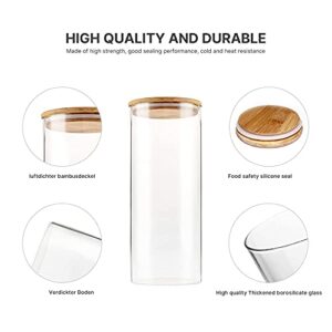 Glass Food Storage Jars Set of 5,Glass Storage Containers Clear Glass Food Canister with Bamboo Lid Airtight For Serving Tea, Coffee, Flour, Sugar, Candy, Cookie, Spice and More (Circular)