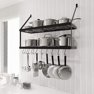 kes 30-inch pot rack 2 tier pan rack for kitchen wall mounted pot organizer with 12 s-hooks heavy-duty matte black, kur218s75b-bk