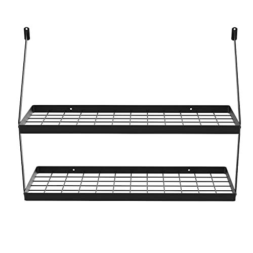 KES 30-Inch Pot Rack 2 Tier Pan Rack for Kitchen Wall Mounted Pot Organizer with 12 S-Hooks Heavy-Duty Matte Black, KUR218S75B-BK