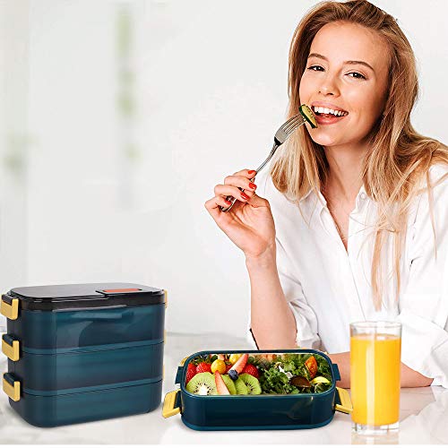 HOMESPON Bento Box with Lunch Bag - Leakproof 3-Tier Stainless Steel Container for Salads & More, Perfect for Teens & Adults, Comes with Reusable Wheat Straw Spoon/Fork & Food Grade Dressing Box