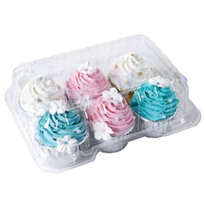 clear cupcake boxes 6 cavity holder,one more large 6 compartment muffin containers plastic cupcake carrier with deep dome 4″ high safe eco-friendly material pack of 15