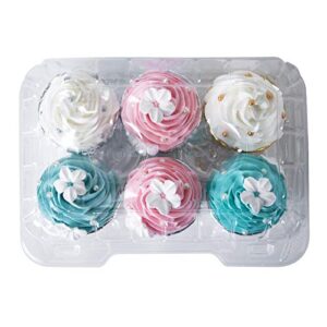 Clear Cupcake Boxes 6 Cavity Holder,ONE MORE Large 6 Compartment Muffin Containers Plastic Cupcake Carrier with Deep Dome 4" High Safe Eco-friendly Material Pack of 15