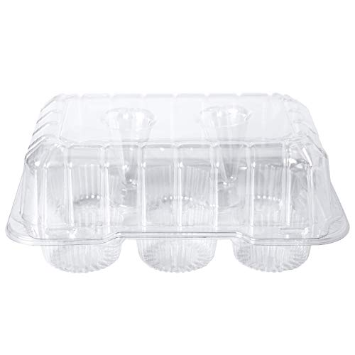 Clear Cupcake Boxes 6 Cavity Holder,ONE MORE Large 6 Compartment Muffin Containers Plastic Cupcake Carrier with Deep Dome 4" High Safe Eco-friendly Material Pack of 15