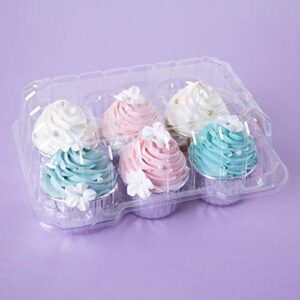 Clear Cupcake Boxes 6 Cavity Holder,ONE MORE Large 6 Compartment Muffin Containers Plastic Cupcake Carrier with Deep Dome 4" High Safe Eco-friendly Material Pack of 15