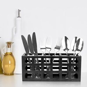 Ayiaren Farmhouse Wooden Silverware Utensil Caddy Cutlery Holder Utensil Holder Organizer for Kitchen Countertop, Party, Table, Fork, Spoon Storage Container Wood Silverware Holder Flatware Caddy