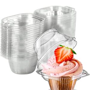 meygajoe 2023 update individual cupcake containers, single compartment clear disposable cupcake carrier holder box with lid – stackable – deep dome – clear plastic – bpa-free- (pack of 25)