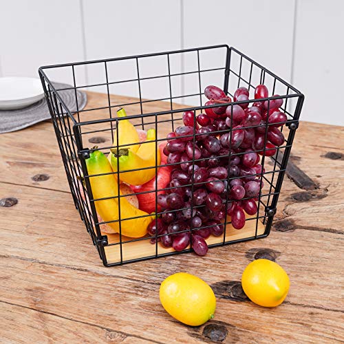 X-cosrack 3-Tier-fruit-Wire-Market-Basket-Stand Kitchen Snack Vegetable Metal baskets Storage Tiered Wire Basket Organizer Free-Standing for Fruit Vegetable Storage Pantry Bathroom (Bamboo)