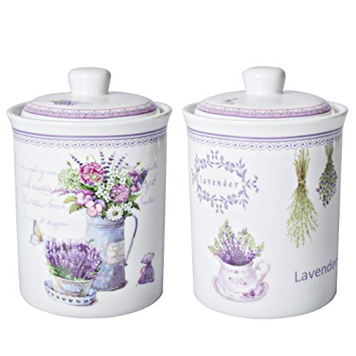 Xiteliy Ceramic Canister Set Tea Coffee Sugar Storage Pots Jars Kitchen Food Storage with Ceramic Lid Set of 2 (Purple, TL-XYC-J)