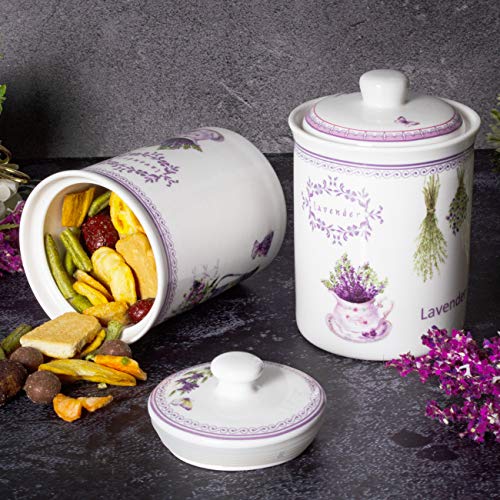 Xiteliy Ceramic Canister Set Tea Coffee Sugar Storage Pots Jars Kitchen Food Storage with Ceramic Lid Set of 2 (Purple, TL-XYC-J)