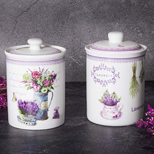 Xiteliy Ceramic Canister Set Tea Coffee Sugar Storage Pots Jars Kitchen Food Storage with Ceramic Lid Set of 2 (Purple, TL-XYC-J)
