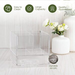 ELTOW Acrylic Swivel Silverware Caddy - Stylish Kitchen Table Organizer for Flatware, Cutlery, Arts, Cosmetic, Party with Napkin Holder - Made with Clear Lucite, Divided Storage Pantry Basket for Forks, Knives, Spoons, etc.