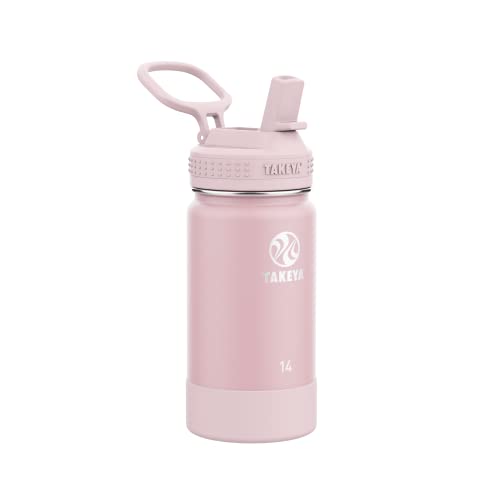 Takeya Actives Kids Insulated Stainless Steel Water Bottle with Straw Lid, 14 Ounce, Blush