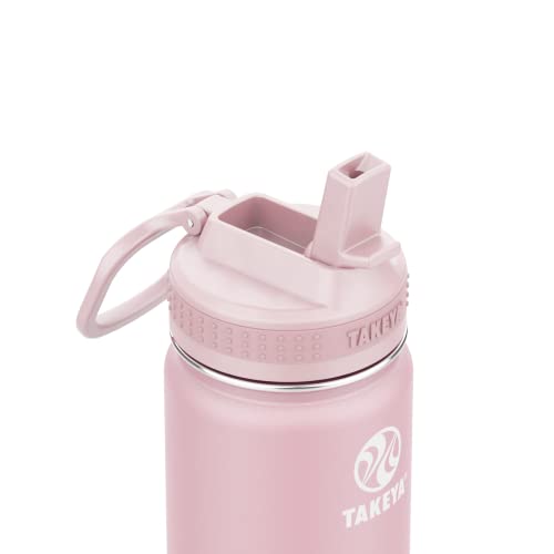 Takeya Actives Kids Insulated Stainless Steel Water Bottle with Straw Lid, 14 Ounce, Blush