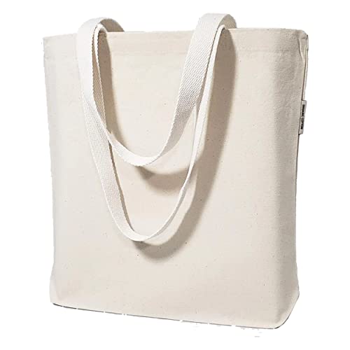 Blank Bulk Canvas Tote Bags Wholesale Organic , Natural Color Plain Bags for Decorating, Heat Transfer, Printing, DIY, Crafts (12 Bags)