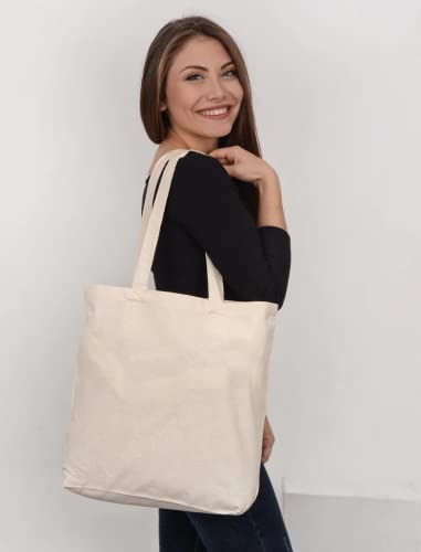 Blank Bulk Canvas Tote Bags Wholesale Organic , Natural Color Plain Bags for Decorating, Heat Transfer, Printing, DIY, Crafts (12 Bags)