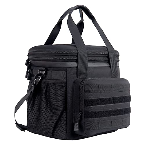 HSHRICH Tactical Lunch Box for Men, Double Deck Expandable Insulated Lunch Bag, Durable Waterproof Leakproof Cooler Bag for Adults Work, Outdoor, Picnic, Camping, 15L, Black