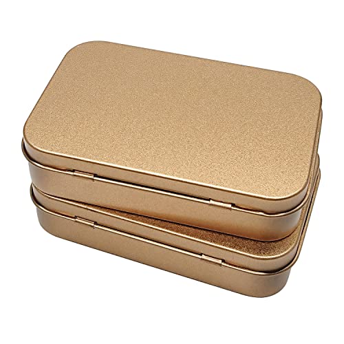 2 Pcs Metal Hinged Tin Box Container Mini Portable Small Storage Container Kit with Lid for Home Storage 3.7 x 2.3 x 0.8 Inch, Gold