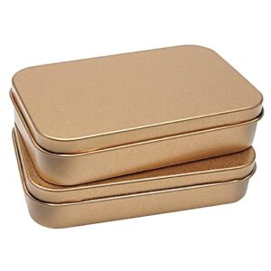 2 Pcs Metal Hinged Tin Box Container Mini Portable Small Storage Container Kit with Lid for Home Storage 3.7 x 2.3 x 0.8 Inch, Gold