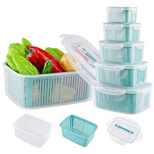 U/C Plastic Food Storage Containers, Fresh Vegetable Fruit Storage Containers for Refrigerator, Kitchen Produce Saver Container with a Draining Basket, BPA Free (5 Pack)