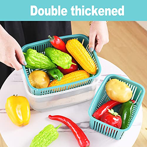 U/C Plastic Food Storage Containers, Fresh Vegetable Fruit Storage Containers for Refrigerator, Kitchen Produce Saver Container with a Draining Basket, BPA Free (5 Pack)