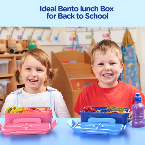 Jelife Bento Lunch Box for Kids - Leakproof Large Bento-Style Bento Boxes with 4 Compartments Portions Lunch Box with Tableware for Kids Back to School, Reusable On-the-Go Meal and Snack Packing, Blue