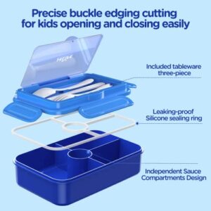 Jelife Bento Lunch Box for Kids - Leakproof Large Bento-Style Bento Boxes with 4 Compartments Portions Lunch Box with Tableware for Kids Back to School, Reusable On-the-Go Meal and Snack Packing, Blue