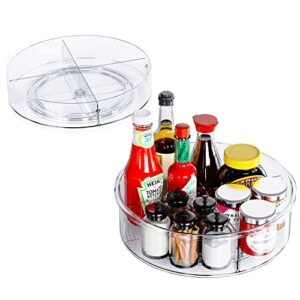 Lazy Susan Turntable, Ohuhu 2 Pack Lazy Susan Organizer 12" & 10.4'' Round Plastic Clear Lazy Susans Spice Rack Non-Skid Turntable Organizer with 2 Division Plate for Cabinet Pantry Fridge Countertop