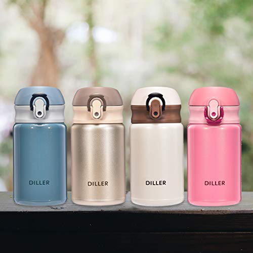 Diller Thermal Water Bottle - 10 Oz Mini Insulated Stainless Steel Bottle, Leakproof Cute Vacuum Flask, Perfect for Purse or Kids Lunch Bag, 12 Hours Hot & 24 Hours Cold (Gold, 10 oz)