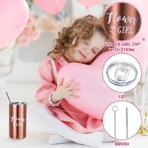 9 Pcs Flower Girl Gifts Set Personalized Flower Girl Tumbler with Straw Be My Flower Girl Card Bride Gift Box Canvas Bag Sunglasses Hair Ring Diamond Pen Envelope Bride Gifts for Wedding Party