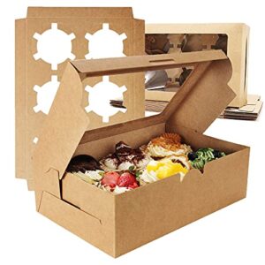 24 pcs cupcake boxes with window & insert – oamceg 9x6x3 inch kraft cupcake container 6 cavity bakery pastry dessert muffin cookie treat boxes, brown cupcake carrier holders with stickers & jute twine