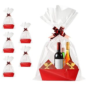 basket for gifts empty, 5 pack sturdy empty gift basket kit with handles, red cardboard empty gift baskets to fill bulk for holiday, birthday, christmas, valentines day and any occasion