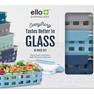 Ello Duraglass Glass Food Storage Mixed Set - Glass Food Storage Bowls with Silicone Sleeve and Airtight Durable Tritan Lids, 10 Piece 5 Pack, Blue La La