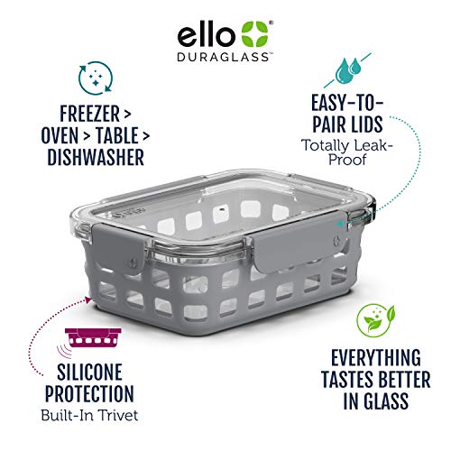 Ello Duraglass Glass Food Storage Mixed Set - Glass Food Storage Bowls with Silicone Sleeve and Airtight Durable Tritan Lids, 10 Piece 5 Pack, Blue La La