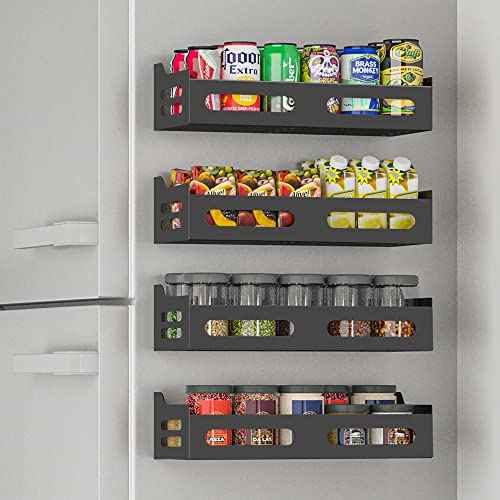 Magnetic Spice Rack Organizer for Refrigerator, LIDTOP 4pcs Hanging Spice Rack Wall Mount Metal Seasoning Organizer Rack Moveable Space Saver Fridge Spice Organizer for Refrigerator and Microwave Oven