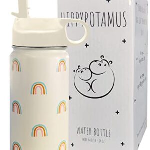 Hippypotamus Kids Water Bottle - Vacuum Insulated Stainless Steel Thermos With Straw Lid & Spout For Toddlers - 14 oz (Rainbow)