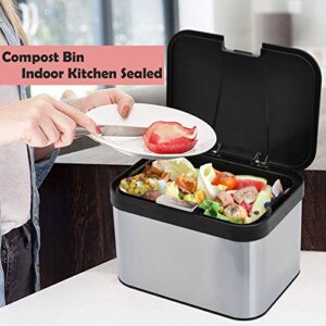 Compost Bin for Kitchen Countertop, Dullrout Compost Bucket Indoor Kitchen Sealed, Food Waste Caddy, 1.13 Gallon Kitchen Compost Container with Lid, Compact and Easy Clean, Black Matte