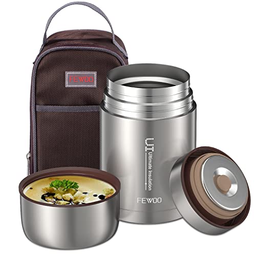 Food Jar - 27oz Vacuum Insulated Stainless Steel Lunch Thermos, Leak Proof Soup Containers with bag for Hot or Cold Food (Grey)