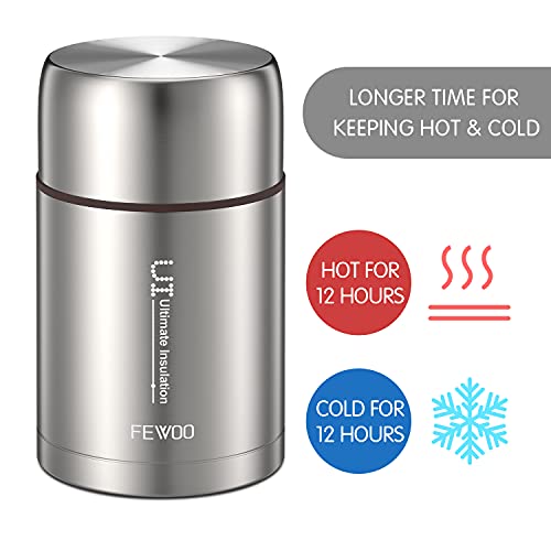 Food Jar - 27oz Vacuum Insulated Stainless Steel Lunch Thermos, Leak Proof Soup Containers with bag for Hot or Cold Food (Grey)